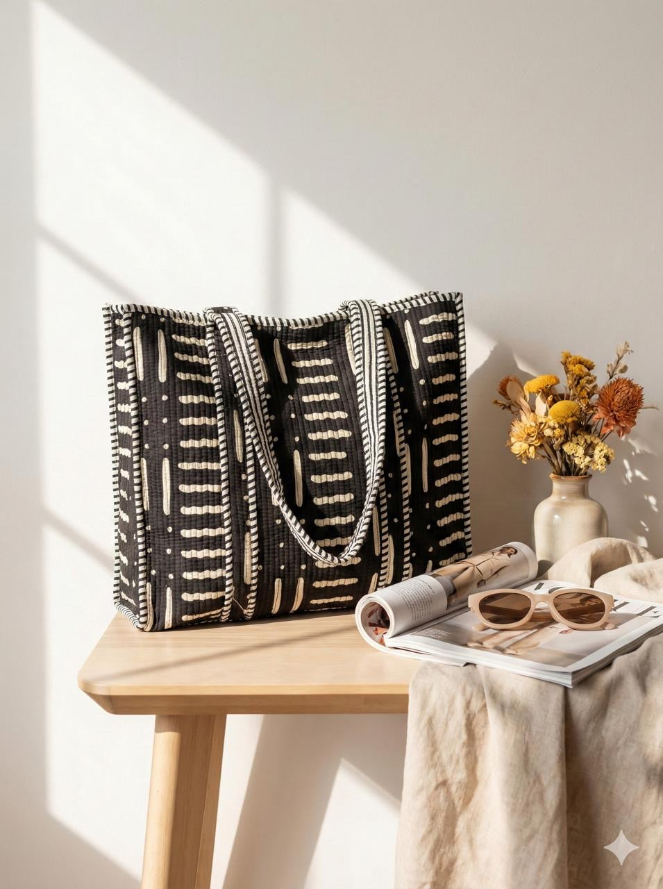 Black Quilted Tote Bag ( Medium)